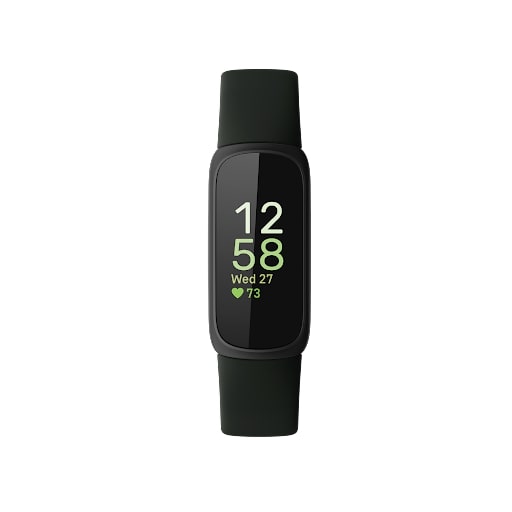 A black Fitbit smartwatch with adjustable silicone band