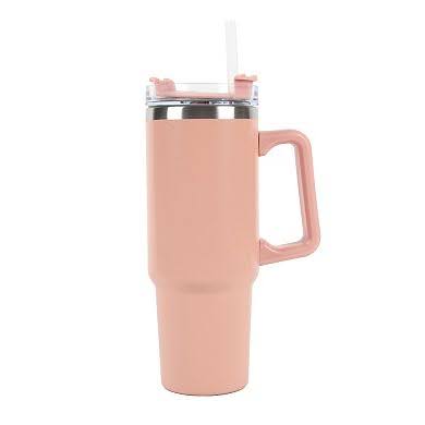 A blush pink stainless steel 30-oz. tumbler with straw
