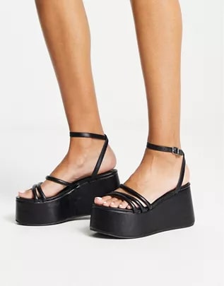 Women's black flatform strappy heels from ASOS