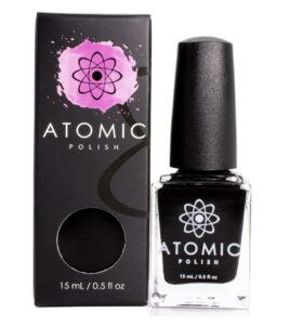 Atomic black nail polish bottle and box