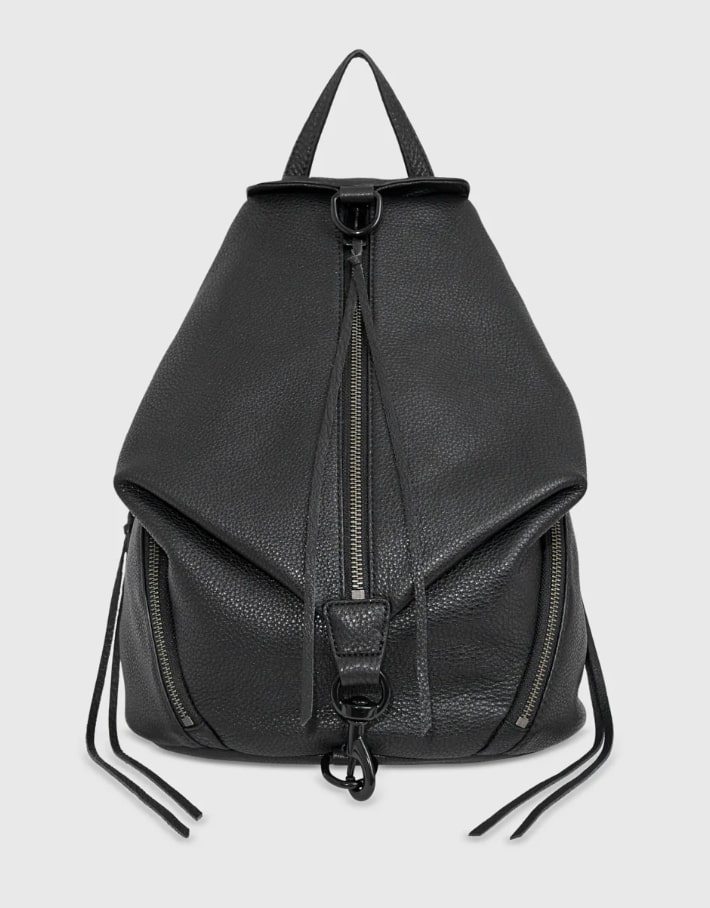 Rebecca Minkoff Julian leather backpack with large zipper down the center and two side pockets