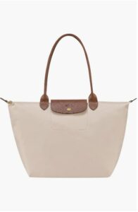 Longchamp blush pink tote bag with brown leather strap