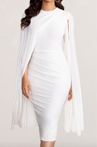 Women's white mid-calf length dress with cape from Club L London