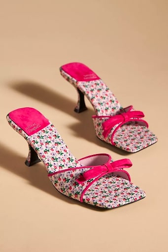 Women's pink and white floral kitten heels with bow detail from Jeffrey Campbell