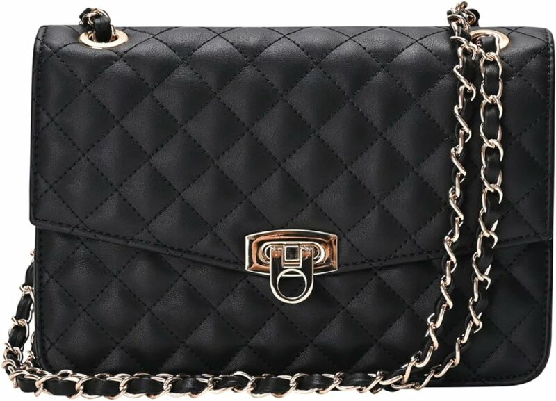 GM LIKKIE women's quilted shoulder bag with chain strap in black