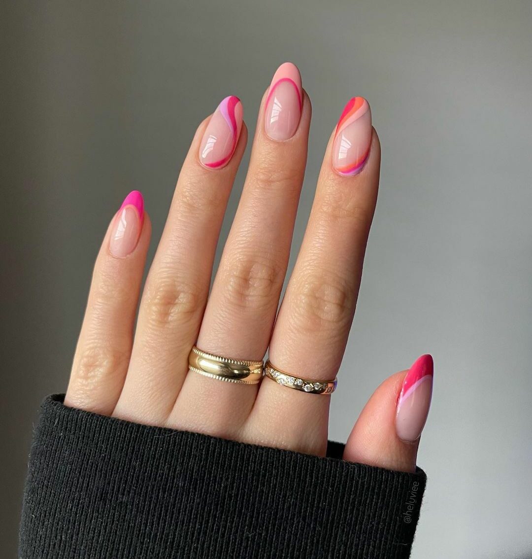 Pink Swirl Pink French Tip Nails